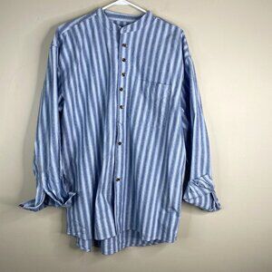 Lee Valley Ireland Grandfather Shirt Mens XLarge Blue Cotton Button Up Vintage